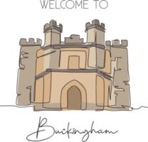 een ononderbroken lijntekening buckingham oude gevangenis landmark. oud paleis in buckingham, engeland. vakantie vakantie huis muur decor poster print concept. moderne enkele lijn tekenen ontwerp vectorillustratie png