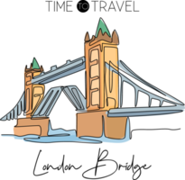 einzelne einstrichzeichnung tower bridge wahrzeichen. historischer ikonischer ort in london, uk. tourismus- und reisepostkartenhauptwanddekor-kunstkonzept. moderne durchgehende Linie zeichnen Design-Vektor-Illustration png