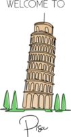 dibujo de una sola línea de la torre magra de pisa. hermoso lugar icónico histórico en piazza del duomo. Impresión de póster de arte de pared para decoración del hogar y postales. ilustración de vector de diseño de dibujo de línea continua moderna png