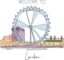 Single continuous line drawing London Eye ferris wheel landmark. Famous place in London England. World travel wall decor home art poster concept. Vector illustration png