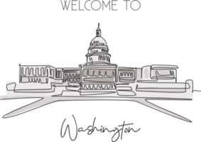 um único marco do Capitólio de desenho de linha. lugar mundialmente famoso em Washington DC, EUA. cartaz de arte em casa de decoração de parede de cartão postal de viagens de turismo. ilustração em vetor design de desenho de linha contínua moderna png