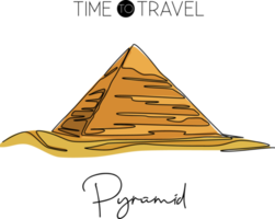 en kontinuerlig linjeritning pyramid landmärke. historisk grav ikonisk plats i giza, egypten. semester semester hem väggdekor konst affisch print koncept. moderna en rad rita design vektorillustration png