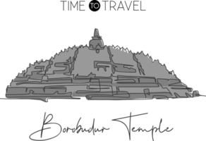 één enkele lijntekening candi borobudur tempeloriëntatiepunt. wereld iconisch in Indonesië. toerisme reizen briefkaart home muur decor art poster print. moderne doorlopende lijn tekenen ontwerp vectorillustratie png