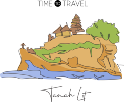 One continuous line drawing Tanah Lot landmark. Beautiful landscape scenery in Bali, Indonesia. Holiday vacation wall decor poster print art concept. Modern single line draw design vector illustration png