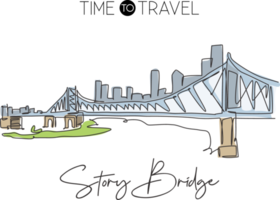 One single line drawing Story Bridge landmark. World famous iconic in Brisbane. Tourism travel postcard home wall decor poster print art concept. Modern continuous line draw design vector illustration png