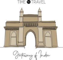 ein Tor mit durchgehender Strichzeichnung von Indiens Wahrzeichen. Denkmal in Mumbai, Indien. urlaubstour und reise nach hause wanddekor kunstposter druckkonzept. moderne einzeilige zeichnen-design-vektorillustration png