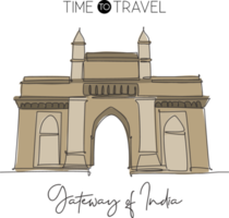 um gateway de desenho de linha contínua do marco da índia. monumento em mumbai na índia. tour de férias e viagem conceito de impressão de pôster de arte de decoração de parede para casa. ilustração em vetor design de desenho de linha única moderna png