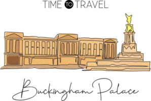 One single line drawing Buckingham Palace landmark. World famous iconic in London, England. Tourism travel postcard wall decor print art concept. Modern continuous line draw design vector illustration png