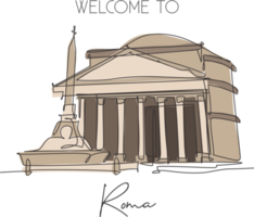 een enkele lijntekening pantheon landmark. iconische oude tempel in Rome, Italië. toerisme reizen briefkaart huis muur decor art poster print concept. trendy doorlopende lijn tekenen ontwerp vectorillustratie png