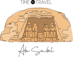 una linea continua che disegna il grande tempio di Abu Simbel rovina il punto di riferimento. luogo storico a nubia, egitto. concetto di poster per la decorazione della parete di casa vacanza vacanza. illustrazione vettoriale alla moda con disegno a linea singola png