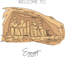 un unico punto di riferimento di Abu Simbel. famoso iconico nel villaggio egiziano di nubia. concetto di poster di arte della decorazione della parete della casa della cartolina di viaggio di turismo. illustrazione vettoriale moderna di disegno a linea continua png