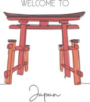 une ligne continue dessinant la salutation historique de la porte torii. élément emblématique mondial de la culture japonaise. concept d'impression d'affiche de décor de mur de vacances de vacances. illustration vectorielle de dessin à une seule ligne moderne png