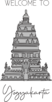 una linea continua che disegna un punto di riferimento del tempio di Prambanan. luogo iconico del mondo a jogjakarta, indonesia. concetto di stampa del poster della decorazione della parete per le vacanze di vacanza. illustrazione vettoriale moderna con disegno a linea singola png