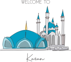 eine durchgehende linie, die das wahrzeichen der kul sharif-moschee zeichnet. schöne berühmte masjid in kazan russland. religiöser heiliger ort wanddekoration poster konzept. trendige einzeilige zeichnen design-vektorillustration png