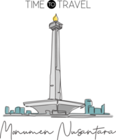 één enkele lijntekening monas landmark. iconische plek in Jakarta, Indonesië. toerisme reizen briefkaart wand decor home art poster print concept. vector illustratie png