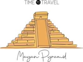 een enkele lijntekening Chichen Itza-oriëntatiepunt. wereldberoemde plaats in yucatan, mexico. toerisme reizen briefkaart muur decor poster print concept. moderne doorlopende lijn tekenen ontwerp vectorillustratie png