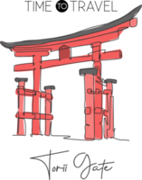 une seule ligne dessinant un repère de porte torii. marques emblématiques de renommée mondiale dans la culture japonaise. concept d'impression d'affiche de décor de mur de carte postale de voyage de tourisme. illustration vectorielle de dessin de ligne continue moderne png