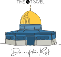 en kontinuerlig linjeritning kupol av rock moskén landmärke. helig plats i jerusalem. semester religiös semester vägg dekor affisch print koncept. trendiga en rad rita design vektorillustration png