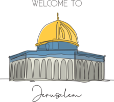 One single line drawing Dome of the Rock, Al Aqsa mosque landmark. Famous iconic in Jerusalem. Tourism postcard home wall decor poster concept. Modern continuous line draw design vector illustration png