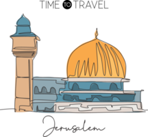 en enda rad ritning al aqsa moskén landmärke. berömd ikon i jerusalem. turism religiösa resor vykort vägg dekor affisch print koncept. modern kontinuerlig linje rita design vektorillustration png