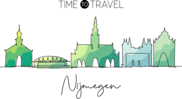 un disegno a linea continua dello skyline della città di nijmegen, paesi bassi. bellissimo grattacielo. stampa del manifesto della decorazione della parete delle vacanze di viaggio del turismo del paesaggio del mondo. illustrazione vettoriale di disegno a linea singola png