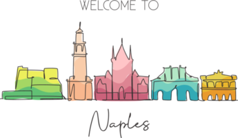 en enda linjeteckning av Neapels stadssilhuett, Italien. historiska skyskrapa landskap i världen. bästa semestermål väggdekor affisch konst. trendiga kontinuerlig linje rita design vektorillustration png