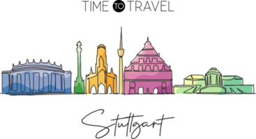 en kontinuerlig linjeteckning stuttgart city skyline tyskland. vacker skyskrapa. världen landskap turism resor semester vägg dekor affisch koncept. snygg enkel rad rita design vektorillustration png