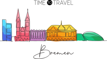 een enkele lijntekening bremen skyline van de stad, duitsland. historisch wolkenkrabberlandschap in de wereld. beste poster voor de bestemming van de muur van het vakantiehuis. trendy doorlopende lijn tekenen ontwerp vectorillustratie png