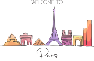 dessin en ligne continue unique des toits de la ville de paris, france. paysage de gratte-ciel célèbre dans le monde. concept d'art d'impression d'affiche de décor de mur de voyage du monde. illustration vectorielle de dessin à une ligne moderne png