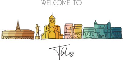 eine einzige Strichzeichnung der Skyline der Stadt Tiflis, Georgien. historische Stadtlandschaft der Welt. bester urlaubszieldruck. editierbarer Schlaganfall trendige durchgehende Linie zeichnen Design-Vektorillustration png
