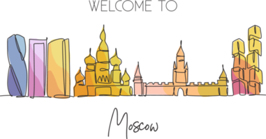 een doorlopende lijntekening van de skyline van de stad van Moskou, Rusland. mooi oriëntatiepunt. wereld landschap toerisme reizen vakantie muur decor art poster print. stijlvolle enkele lijn tekenen ontwerp vectorillustratie png