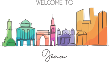 um desenho de linha contínua do horizonte da cidade de genoa, itália. belo arranha-céu. mundo paisagem turismo viagens férias conceito cartaz de decoração de parede. ilustração em vetor de design de desenho de linha única elegante png