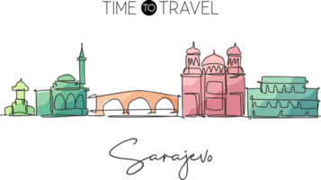 um desenho de linha contínua do horizonte da cidade de sarajevo, bósnia e herzegovina. belo marco. férias de viagem de paisagem mundial. ilustração em vetor design de desenho de linha única de traço elegante editável png