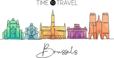 dessin en ligne continue unique des toits de la ville de bruxelles, belgique. célèbre carte postale de paysage de gratte-ciel. concept d'affiche d'art mural de décoration de voyage dans le monde. illustration vectorielle de dessin à une ligne moderne png