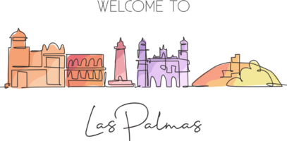 One single line drawing of Las Palmas city skyline Spain. Historical skyscraper landscape in world postcard. Best holiday destination wall decor poster. Continuous line draw design vector illustration png