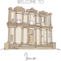 Eine einzige Strichzeichnung des antiken Wahrzeichens von Ephesus. weltberühmter ort in selcuk ismir, türkei. tourismusreisepostkartenwanddekorplakatkonzept. moderne durchgehende Linie zeichnen Design-Vektor-Illustration png