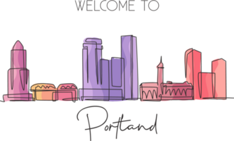 einzelne durchgehende linienzeichnung der skyline der stadt portland, usa. berühmter Stadtkratzer und Landschaft. Weltreisekonzept Hauptwanddekorkunst-Plakatdruck. moderne einzeilige abgehobene betragsdesign-vektorillustration png