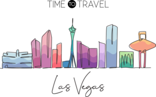 en enda linjeritning Las Vegas Citys skyline, USA. historiska landskapet. bästa semestermål hem väggdekor affisch print konst. trendiga kontinuerlig linje rita design vektorillustration png