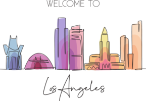 un disegno a linea continua dello skyline di los angeles, stati uniti d'america. bellissimo punto di riferimento. poster per le vacanze di viaggio nel mondo. illustrazione vettoriale di disegno a linea singola con tratto elegante modificabile png