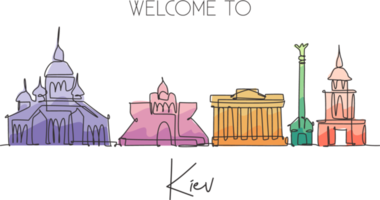 um desenho de linha contínua do horizonte da cidade de kiev, ucrânia. belo marco. impressão de cartaz de férias de viagens de turismo de paisagem mundial. ilustração em vetor design de desenho de linha única de traço elegante editável png