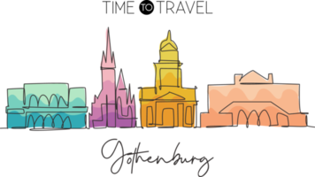 One single line drawing of Gothenburg city skyline, Sweden. Historical town landscape in the world. Best holiday destination. Editable stroke trendy continuous line draw design vector illustration png