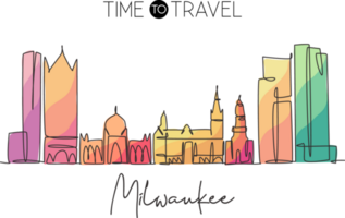eine durchgehende Strichzeichnung der Skyline von Milwaukee, Vereinigte Staaten. schönes Wahrzeichen. Weltlandschaftstourismus und Reiseplakat. bearbeitbare, stilvolle, einzeilige, strichzeichnung, design, vektor, illustration png