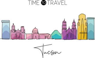 een enkele lijntekening van de skyline van de stad Tucson, Arizona. historisch stadslandschap ter wereld. beste vakantiebestemming poster. bewerkbare lijn trendy doorlopende lijn tekenen ontwerp vectorillustratie png