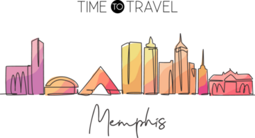 un disegno a linea singola dello skyline della città di memphis, tennessee. paesaggio storico della città. stampa di poster d'arte per la decorazione della parete di casa della migliore destinazione per le vacanze. illustrazione vettoriale di disegno di linea continua alla moda png