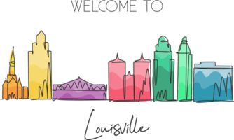 Single continuous line drawing Louisville city skyline, Kentucky. Famous city scraper and landscape. World travel concept home wall decor poster print. Modern one line draw design vector illustration png