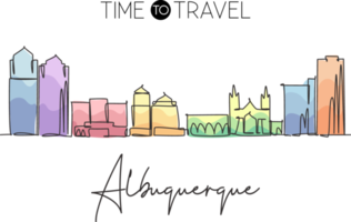 een doorlopende lijntekening van de skyline van de stad Albuquerque, New Mexico. mooi oriëntatiepunt. wereld landschap toerisme reizen poster kunst. bewerkbare stijlvolle lijn enkele lijn tekenen ontwerp vectorillustratie png