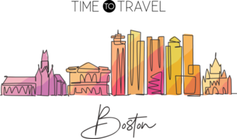 um desenho de linha contínua do horizonte da cidade de boston, eua. belo marco. impressão de cartaz de férias de viagens de turismo de paisagem mundial. ilustração em vetor design de desenho de linha única de traço elegante editável png