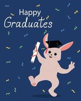 Cartoon rabbit in graduate hat holding a diploma vector