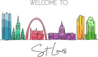 One single line drawing of St. Louis city skyline, USA. Historical town landscape in the world. Best holiday destination poster. Editable stroke trendy continuous line draw design vector illustration png