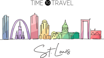 een doorlopende lijntekening van st. De skyline van de stad van Louis, Verenigde Staten. mooi oriëntatiepunt. wereld landschap toerisme reizen vakantie muur decor art poster print. stijlvolle enkele lijn tekenen ontwerp vectorillustratie png